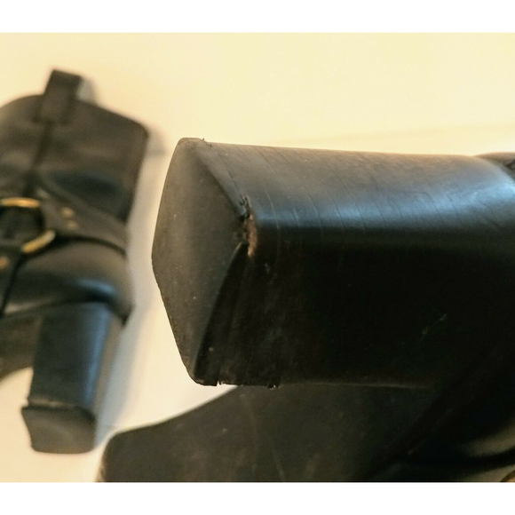 Whats What Harness Biker Boot Women's Black 6.5 Leather Brass Pull On Square Toe - Picture 8 of 12